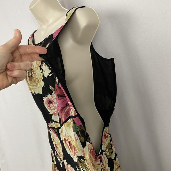VTG Talbots Petites Pure Silk Dress 10P Black Dark Floral Sheath Whimsigoth 90S - Picture 4 of 13